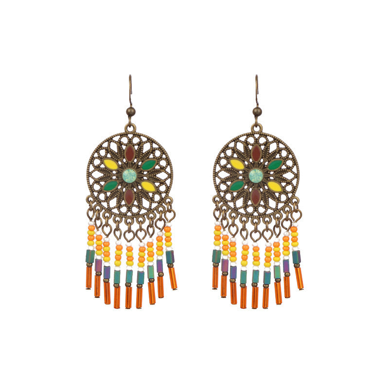 Wholesale Retro Geometric Leaf Rice Beads Fashion Earrings
